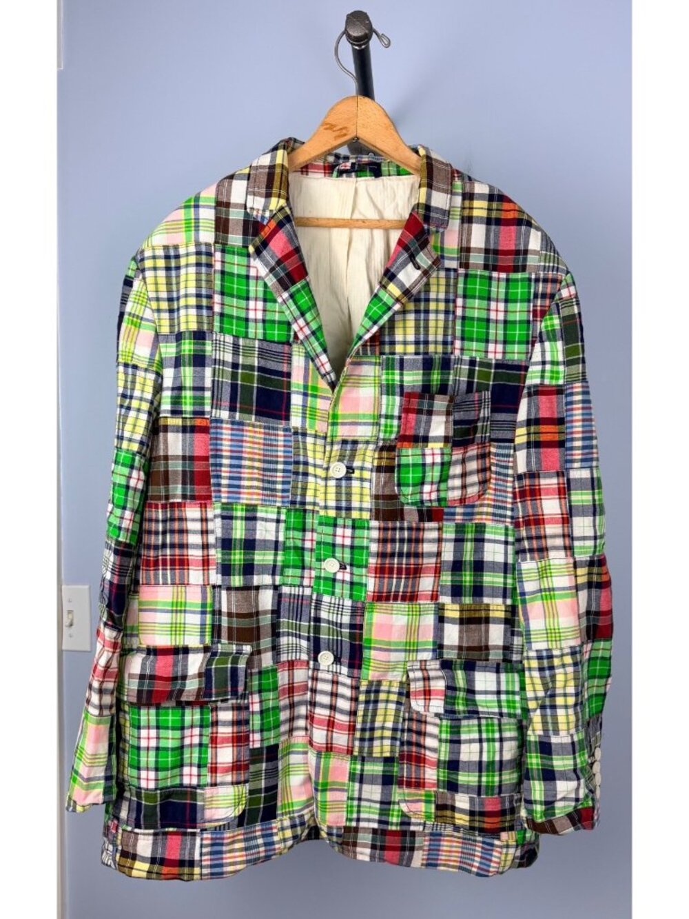 Vintage Polo By Ralph Lauren Multicolor Patchwork Madras Blazer Jacket XL